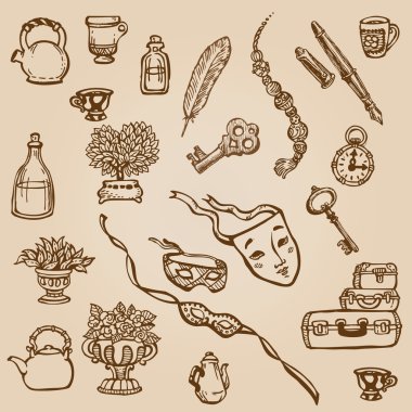 Set of Hand Drawn Various Vintage Elements - for design and scra clipart