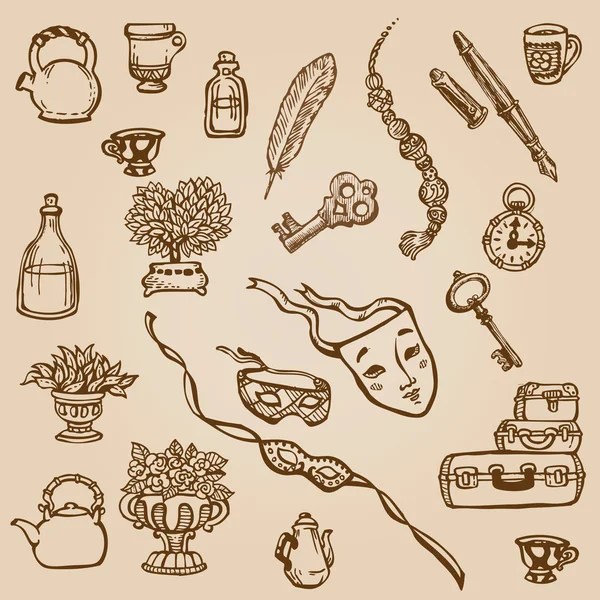 Set of Hand Drawn Various Vintage Elements - for design and scra — Stock Vector