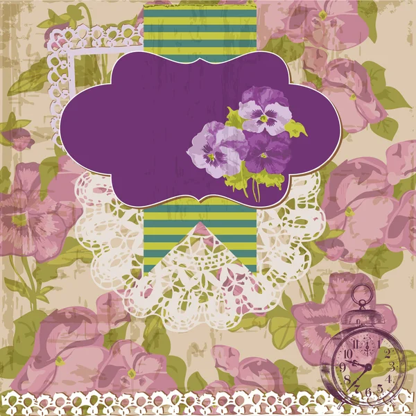 Vintage Scrapbook Elementi di design - Viola fiori in vettore — Vettoriale Stock