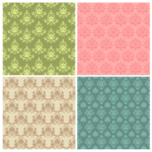 Set of Seamless Colorful Damask Wallpaper Patterns in vector — Stock Vector