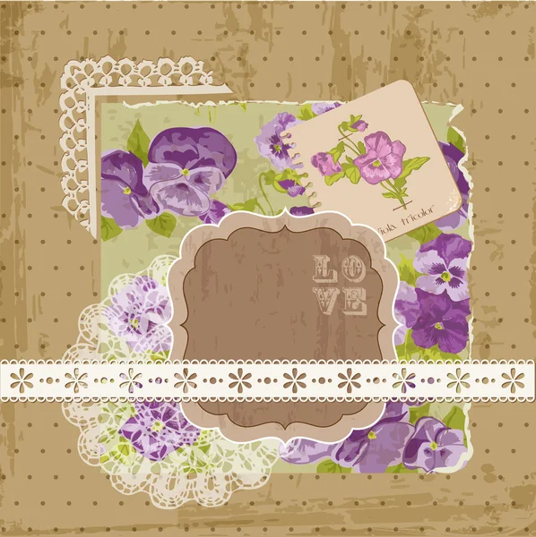 スクラップ ブック デザイン要素 - ベクトルのヴィンテージ紫花 — ストックベクタ