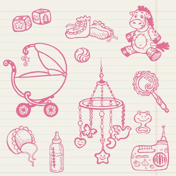 Baby doodles - Colección dibujada a mano en vector — Archivo Imágenes Vectoriales
