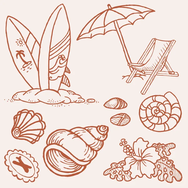 Summer seaside doodles - Hand drawn collection in vector — Stock Vector
