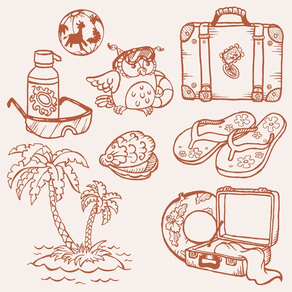 Seaside doodles - Hand drawn collection in vector — Stock Vector