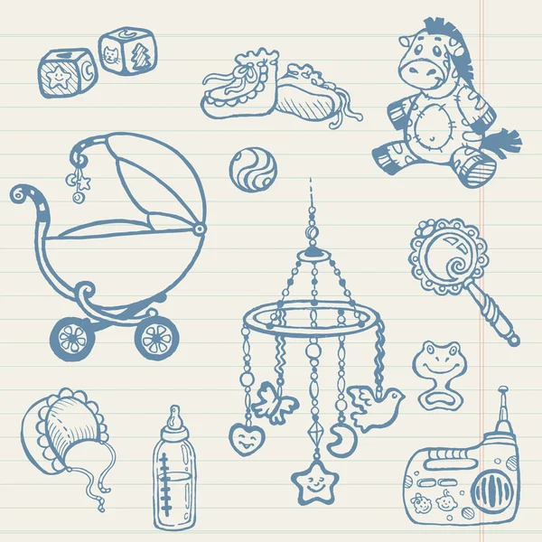 Doodles de bebê - Coleção desenhada à mão no vetor — Vetor de Stock