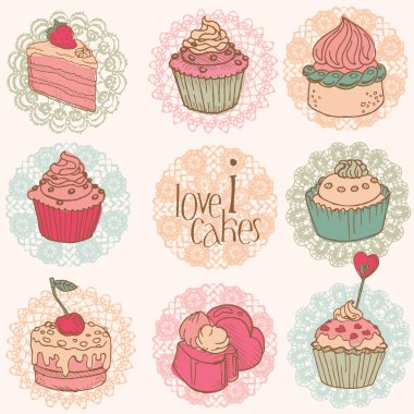 Cute Card with Cakes and Desserts - for your design and scrapboo clipart