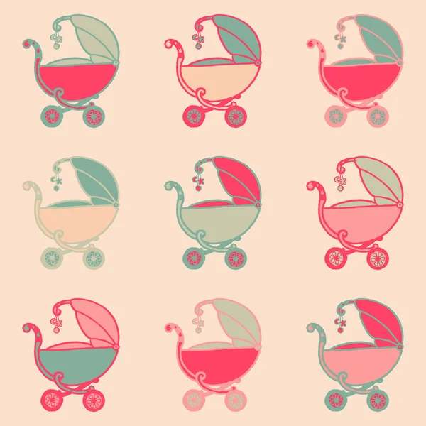 Sfondo senza soluzione di continuità con Baby Carriages - disegnato a mano in vettore — Vettoriale Stock