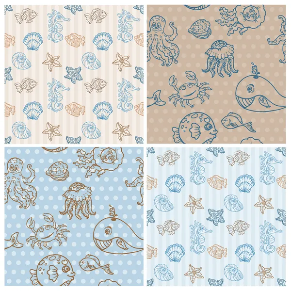 Marine life Background Collection - seamless pattern in vector — Stock Vector
