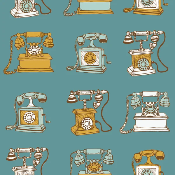 Seamless Background with Vintage Telephones - hand drawn in vect — Stock Vector