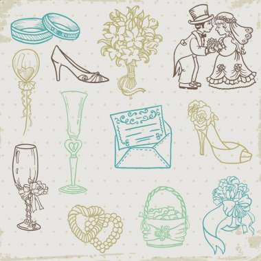 Set of Beautiful Wedding Hand Drawn Elements - in vector clipart