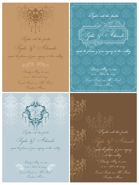Набір красивих вінтажних листівок - для весілля, запрошення, конгра — стоковий вектор