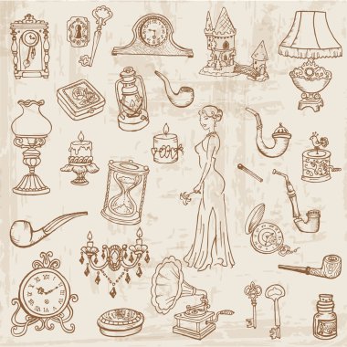 çeşitli vintage doodle öğeleri - elle çizilmiş vektör kümesi