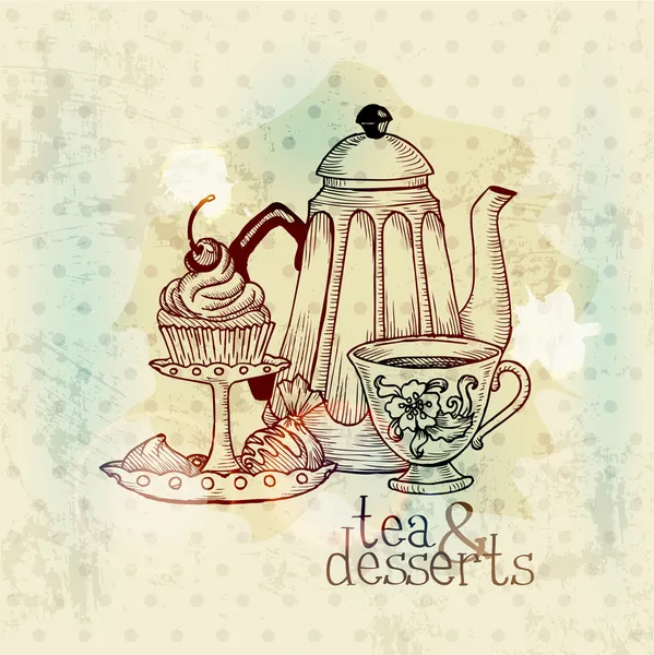 Tee und Desserts - Vintage-Menükarte im Vektor — Stockvektor