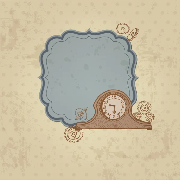 Вінтажна картка з годинником і передачею Doodle - рука намальована у векторі — стоковий вектор