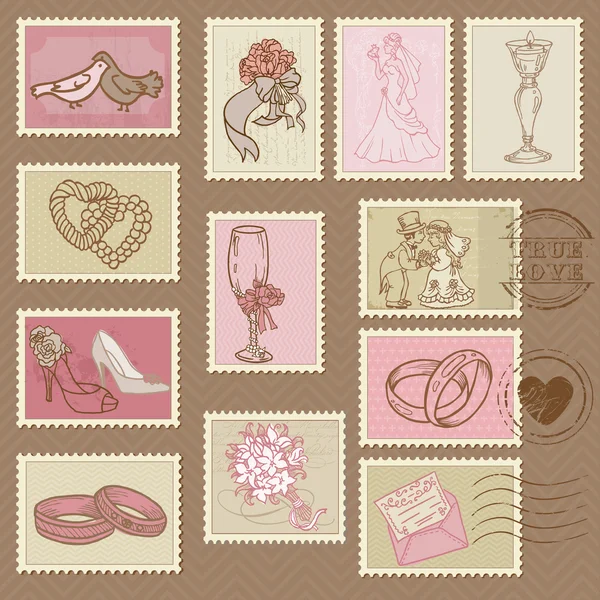 Векторные свадебные почтовые марки — стоковый вектор