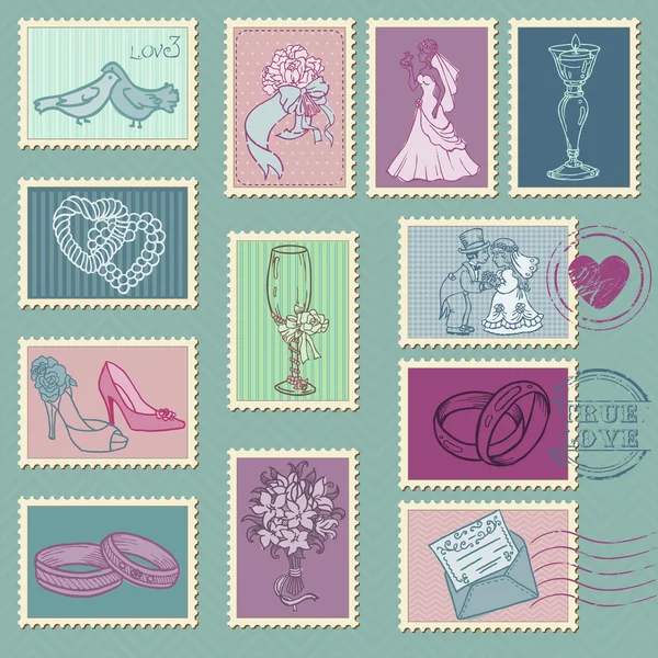 Векторные свадебные почтовые марки — стоковый вектор