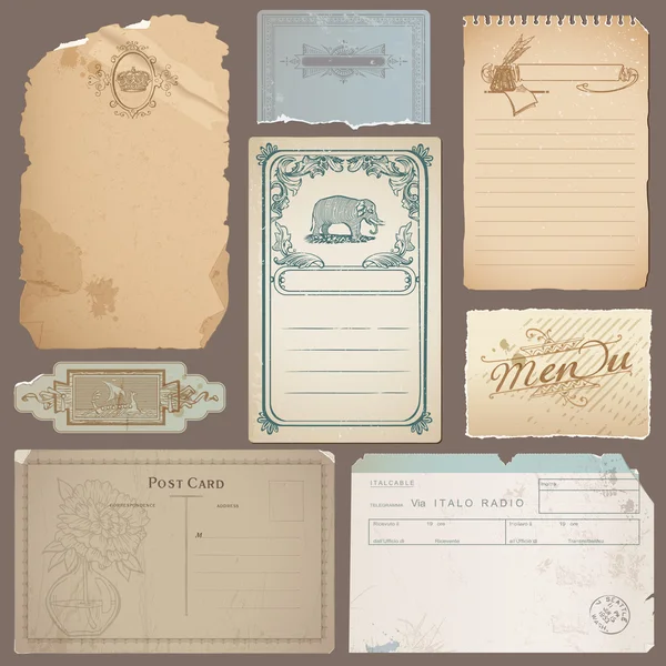 Set of Different Vintage Papers, Cards and Old Notes in vector — Stock Vector