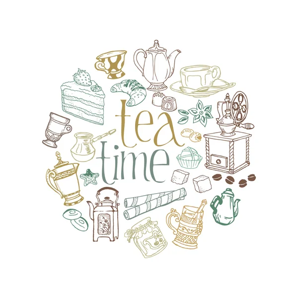 与向量中的茶和咖啡涂鸦卡 — 图库矢量图片