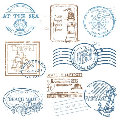 Vector Set of Retro SEA stamps - for design and scrapbook clipart