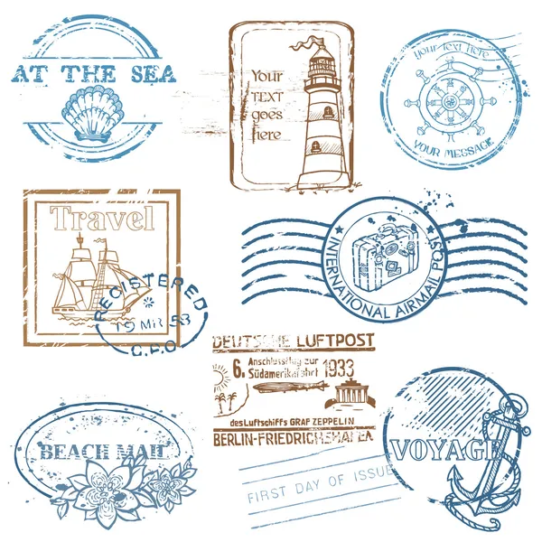 Conjunto de sellos Vector Retro SEA - para diseño y álbum de recortes — Archivo Imágenes Vectoriales