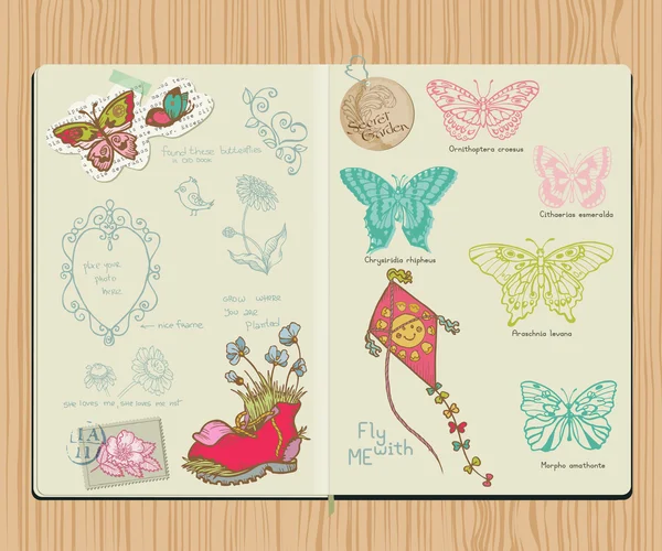 Elementi di design Scrapbook vettoriale - Set di farfalle — Vettoriale Stock