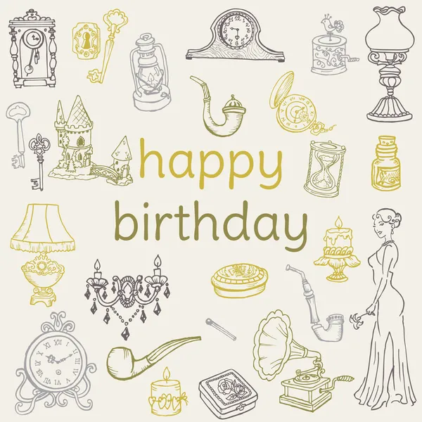 Birthday Card - with hand drawn elements - for Scrapbook — Stock Vector
