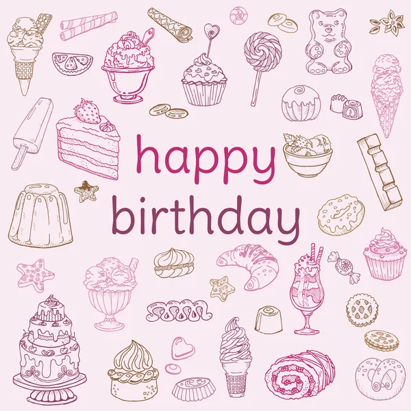 Carte d'anniversaire - avec éléments dessinés à la main - pour Scrapbook — Image vectorielle