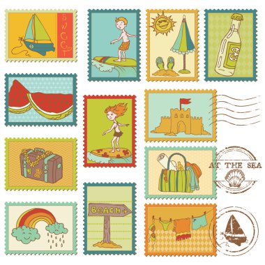 Summer and Sea elements - Vector stamp collection clipart
