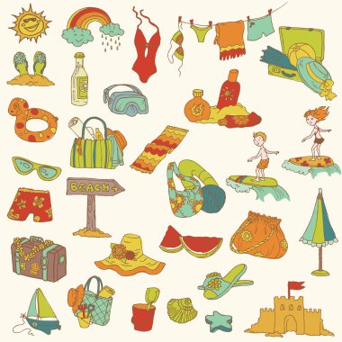 yaz tatili koleksiyonu doodle - vektör çizilmiş El