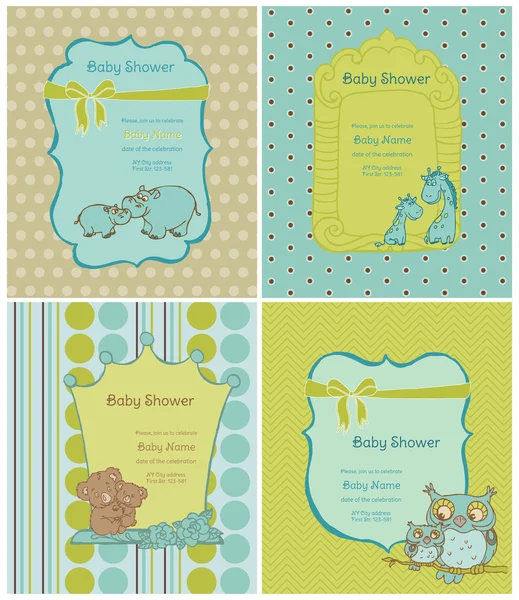 Set von Babyduschkarten mit Platz für Ihren Text im Vektor — Stockvektor