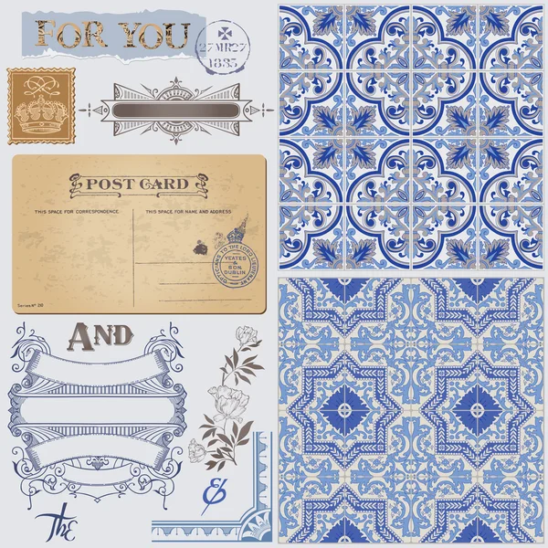 Elementos de diseño Scrapbook - Postal Vintage con Victo inconsútil — Vector de stock