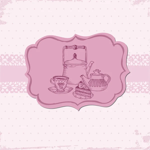 Carte mignonne avec gâteau et théières - pour votre menu ou scrapbook dans — Image vectorielle