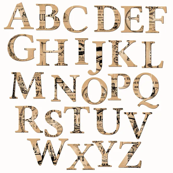 Vintage alfabet, oparty na stare gazety i notatki - wektor — Wektor stockowy