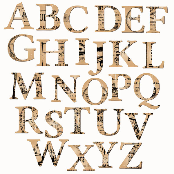 Vintage Alphabet based on Old Newspaper and Notes - in vector