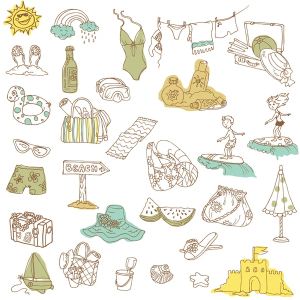 Collection de doodle vacances d'été - dessiné à la main dans le vecteur — Image vectorielle
