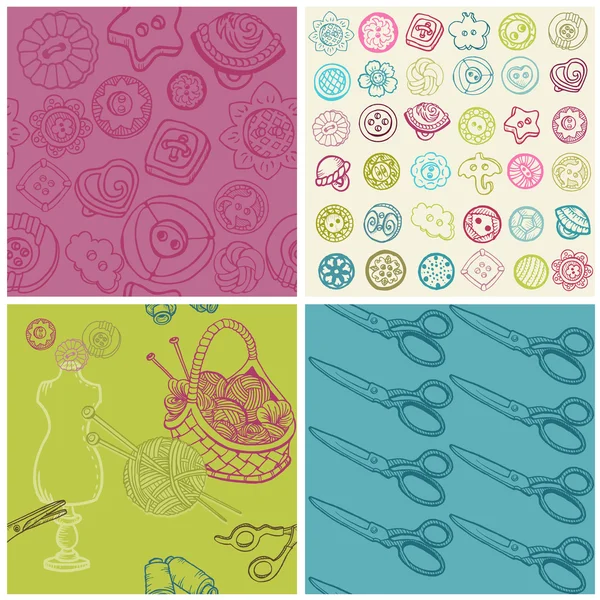 Sewing Kit - Set of Seamless Backgrounds in vector — Stock Vector