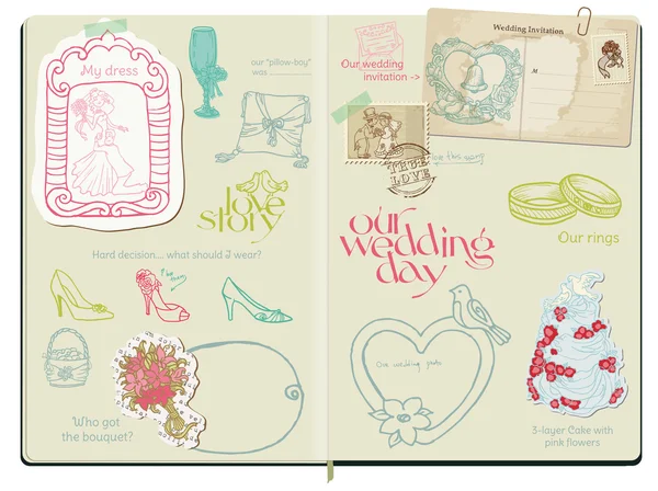 Éléments vectoriels de conception Scrapbook - Ensemble de mariage - dessiné à la main n — Image vectorielle