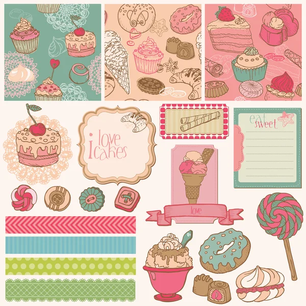 Scrapbook tasarım öğeleri - Pastalar, tatlılar ve tatlılar - vektör — Stok Vektör