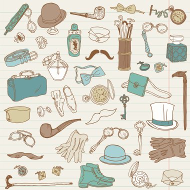 Gentlemen's Accessories doodle collection - hand drawn in vector clipart