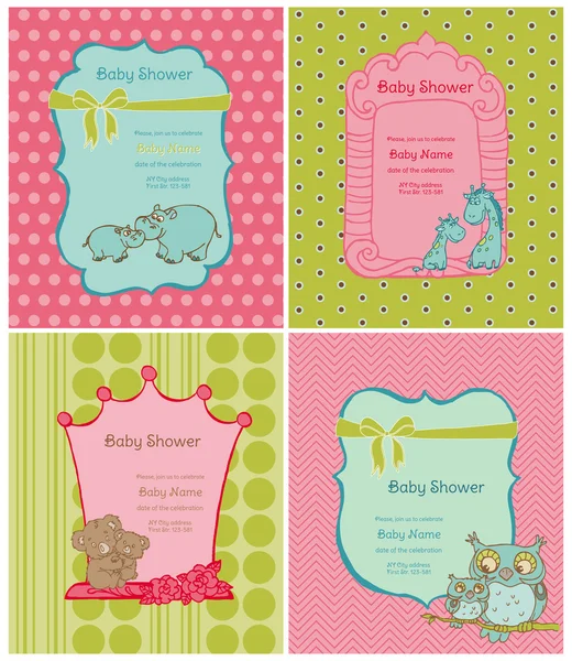 Conjunto de tarjetas de ducha para bebés con lugar para su texto en el vector — Vector de stock