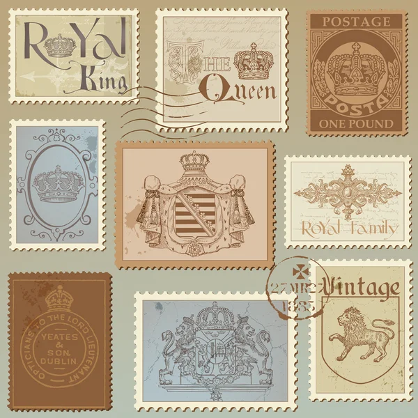Σύνολο των γραμματόσημων vintage μέλη βασσιλικής οικογένειας - υψηλής ποιότητας - διάνυσμα — Διανυσματικό Αρχείο