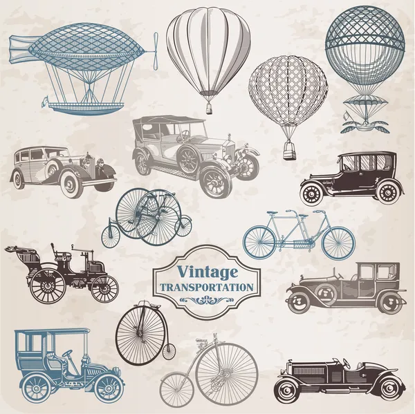 Vektor beállítása: Vintage közlekedés - gyűjtemény, a régi vágású Jogdíjmentes Stock Illusztrációk