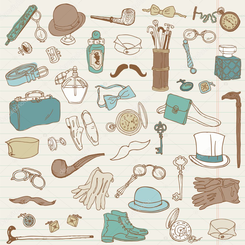 Gentlemen's Accessories doodle collection - hand drawn in vector