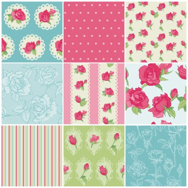 Set of Seamless Floral Rose backgrounds - in vector clipart