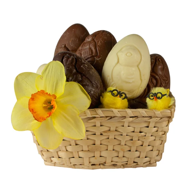 Basket with Chocolate Eastern Eggs — Stock Photo, Image