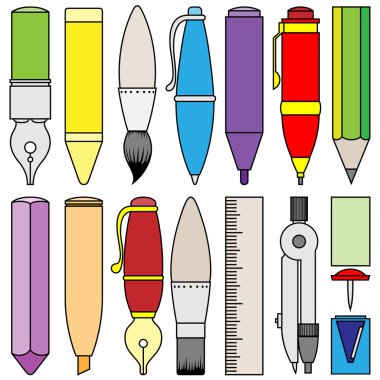 Writing drawing and painting tools and accessory clipart