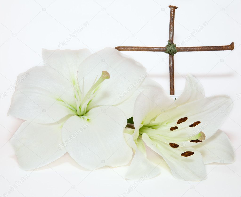 Crucifix and Easter white Lily — Stock Photo © foryouinf #8686886