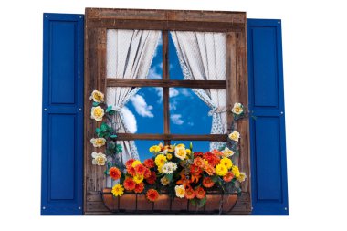 Country style window with flowers clipart