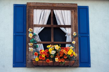 Country style window with flowers clipart