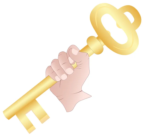 Mão com a chave dourada — Vetor de Stock